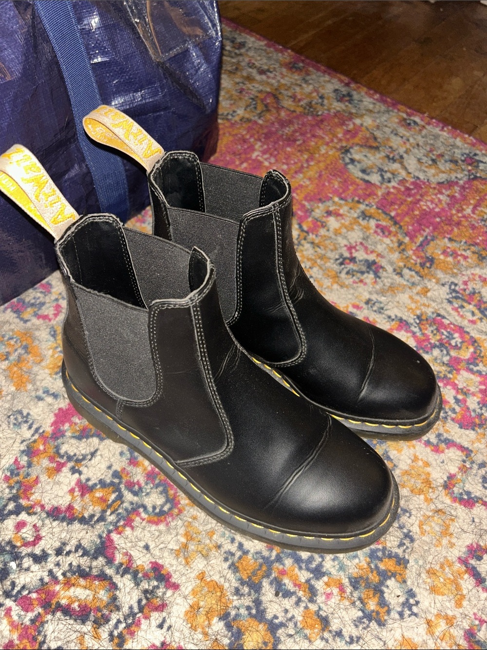 Dr. Martens Black Leather Chelsea Boots with Yellow Pull Tabs
